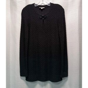 Tory Burch Black Wool Alpaca Blend Leather Buckle Keyhole Long Sweater Women's S